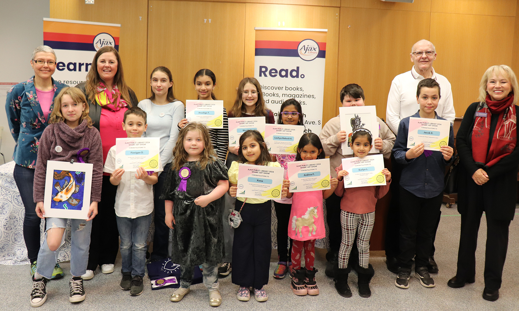 The group of Spark winners with the judges and Library staff.