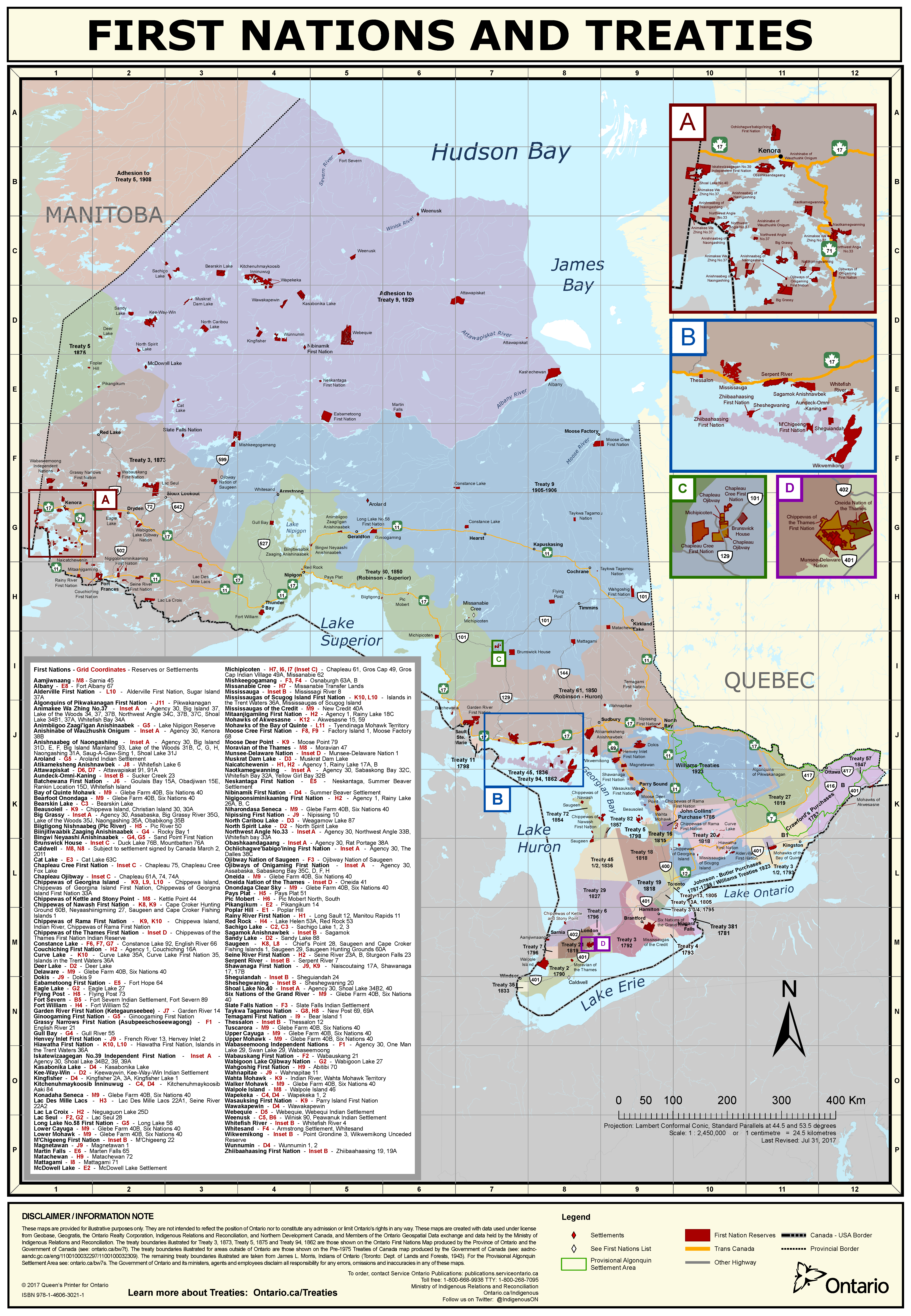 Ontario First Nations and Treaties Map. 