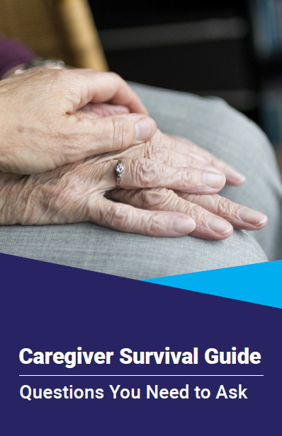 Cover image of the Older Adult Advisory Committee's Caregiver Survival Guide, with a hand resting on top of an older person's hand.