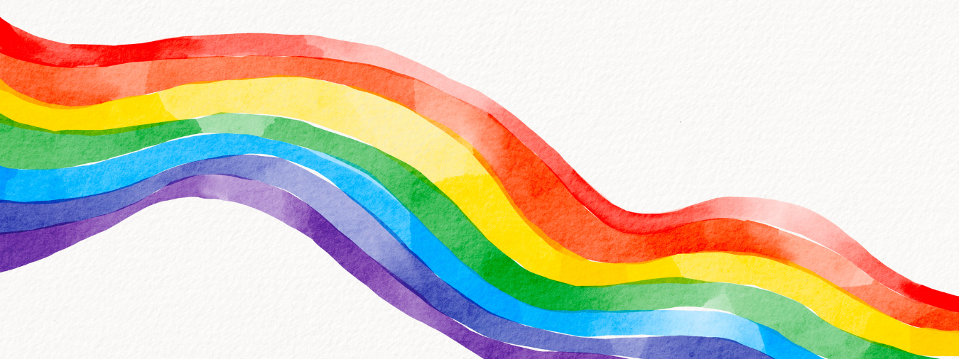 White background with a watercolour paint rainbow in the foreground.