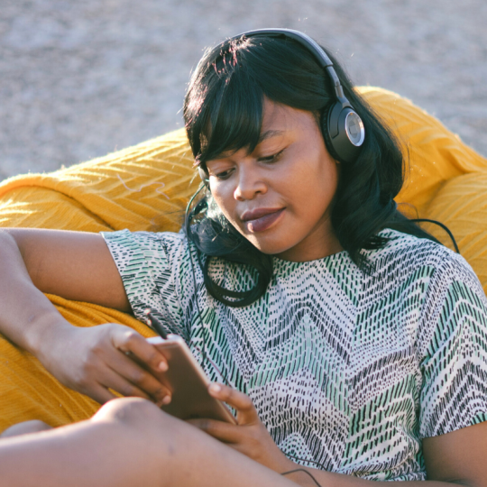 Woman wearing headphones image