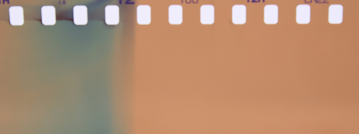 A light orange and dark green film strip.